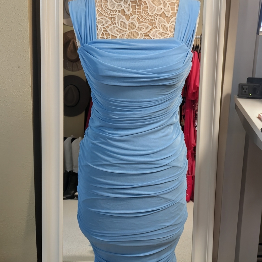 NWT Chic Strapless Blue Wedding Guest Dress Summer 2025 Size Small - Picture 6 of 11